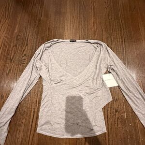 Beyond Yoga Heather Gray Long Sleeve Wrap Top. Sooo soft